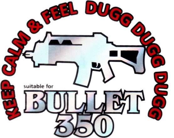 Bullet 350 Keep Calm & Feel Dugg Dugg Mettalic Silver Red Sticker for Royal Enfield Motorcycle (Big Size) Motorcycle Design Sticker