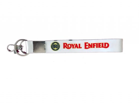 Monk 29 Fabric White & with Red Text Keychain/Keyring for Royal Enfield Motorbikes